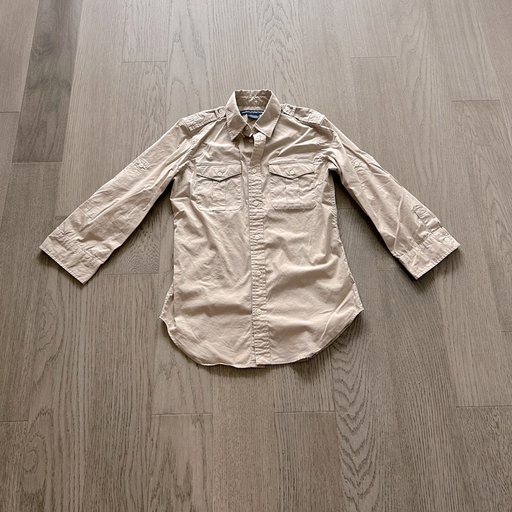Ralph Lauren Tan Cuffed Sleeve Polo Button Down Shirt